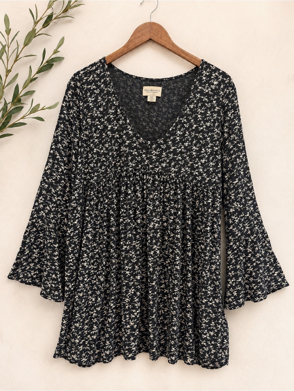 Ralph Lauren Denim & Supply Floral Babydoll Tunic Top Boho Fairy Grunge L H09